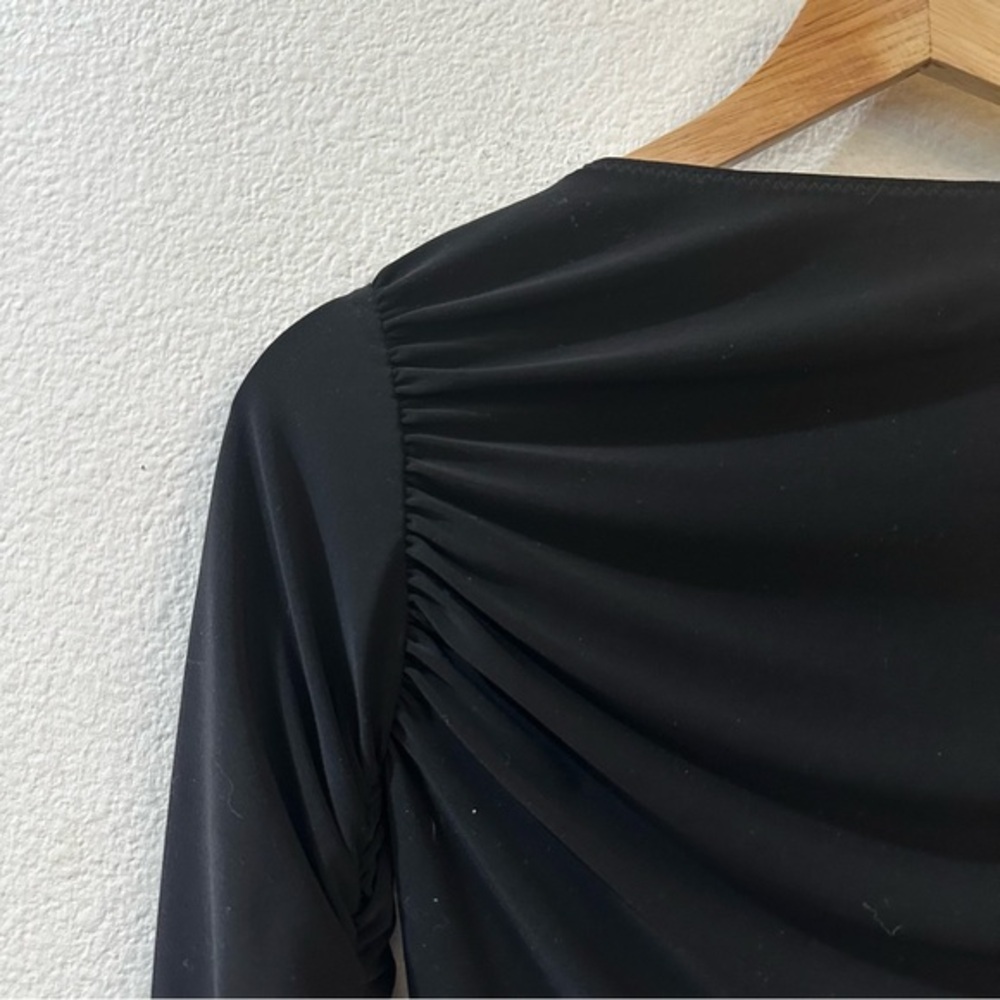 Norma Kamali Gathered Jersey Crop Top Black Ruched Long Sleeves Size XS‎ - Picture 6 of 8